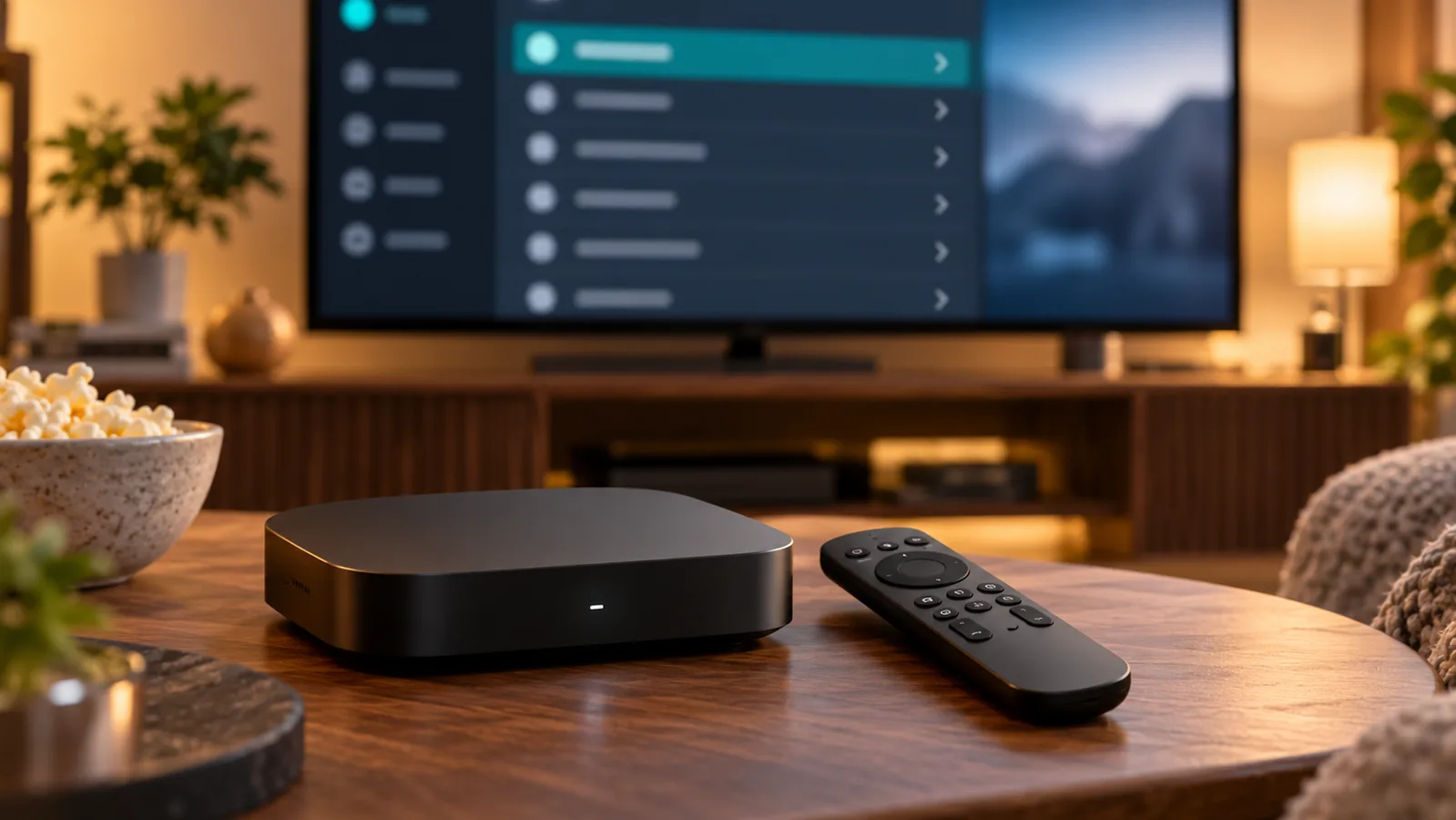 Illustration for how to add an M3U playlist to TiviMate, with a generic Android TV box and remote
