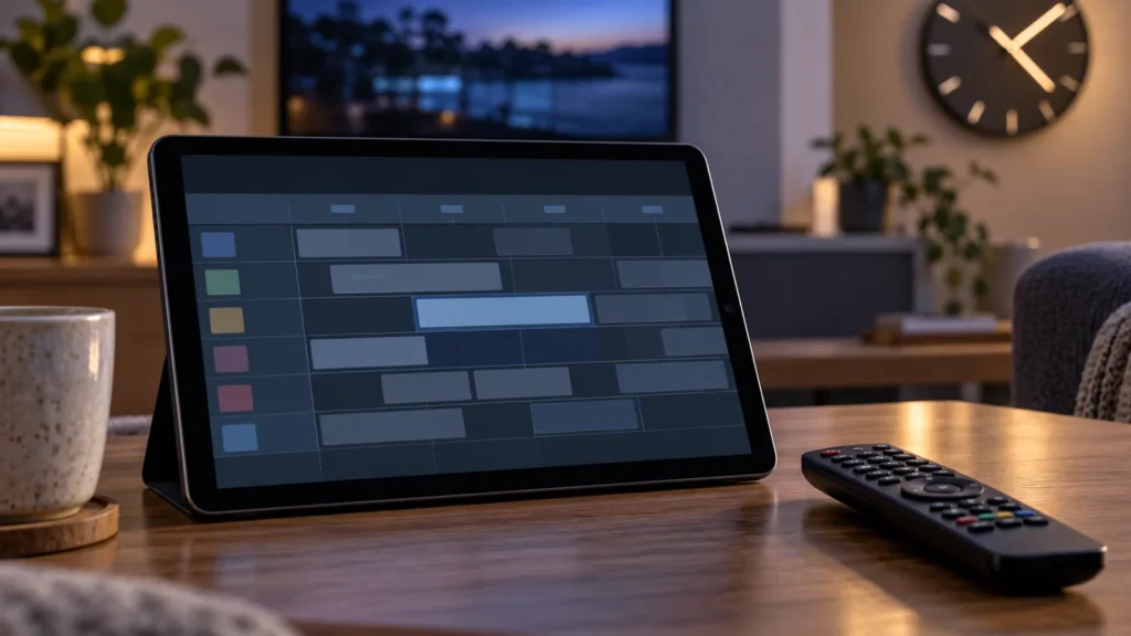 Illustration for IPTV Smarters EPG not working, showing a generic tablet program guide